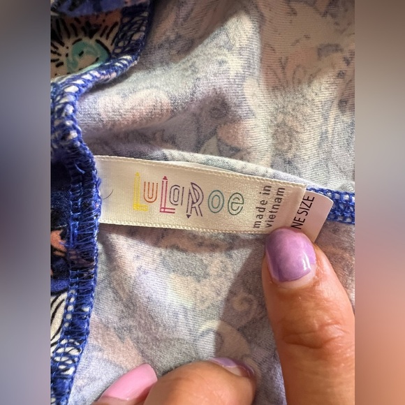 LuLaRoe OS Leggings Floral Purple Teal one size elastic waist - Picture 15 of 16